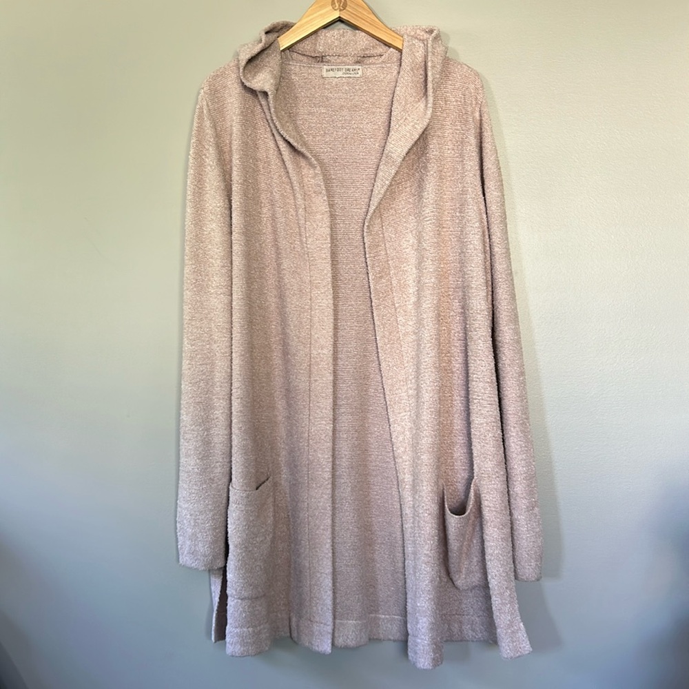 Barefoot Dreams cozyChic Lite Hooded Long Cardigan Sz‎ XL Pale Pink